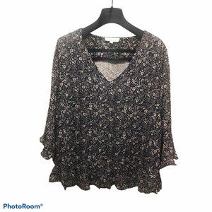 CYNTHIA ROWLEY BLACK FLORAL DAISY BLOUSE LARGE